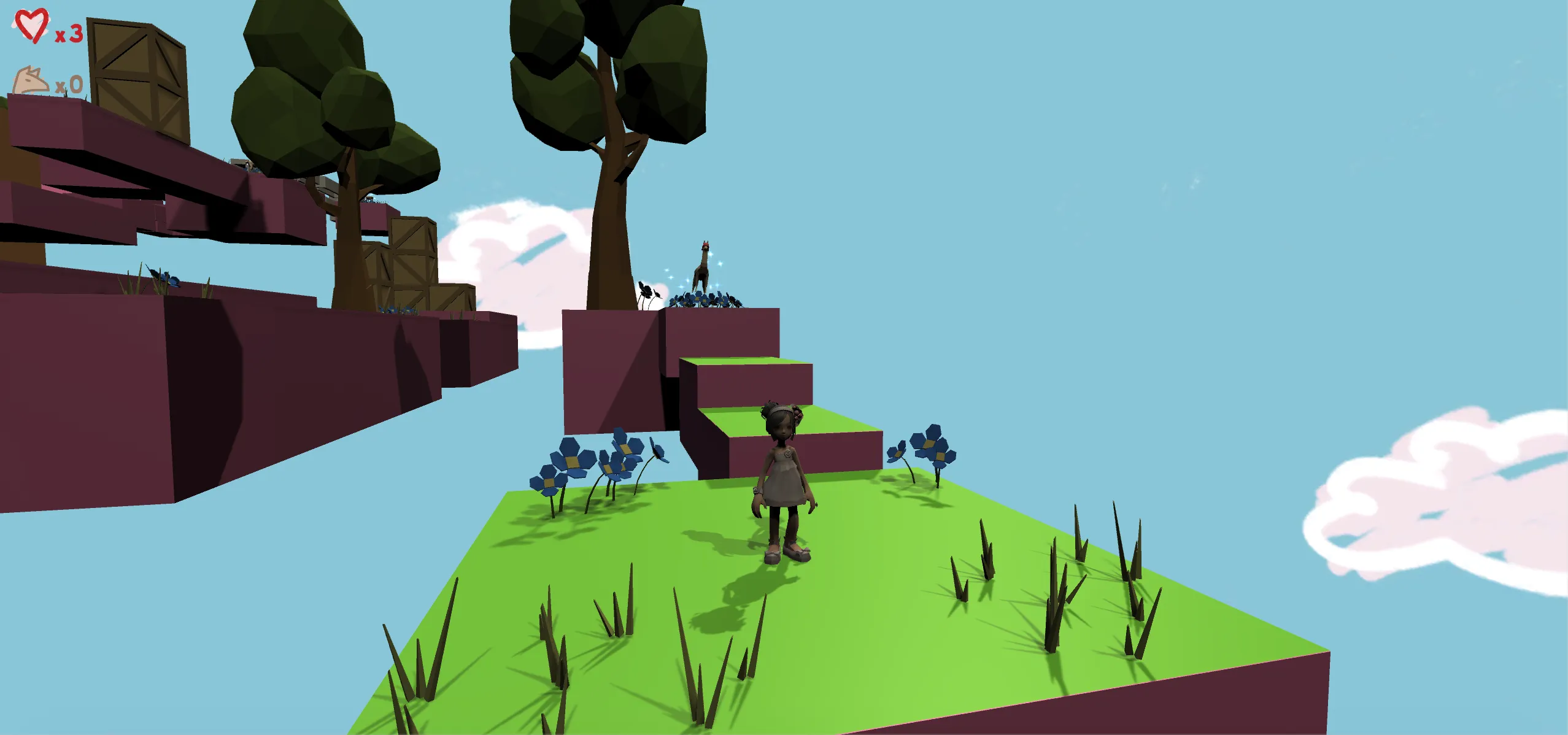 screen capture of a video game which features 3-dimensional block level design in a cute, hand-drawn crayon artstyle.